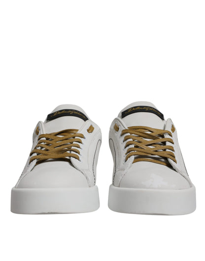 White Gold Leather Low Top Sneakers Shoes