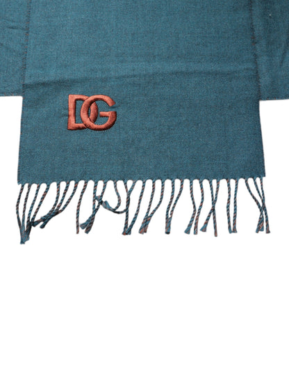 Blue Green Wool Fringes Wrap Shawl Scarf