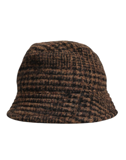 Brown Houndstooth Wool Woven Bucket Hat