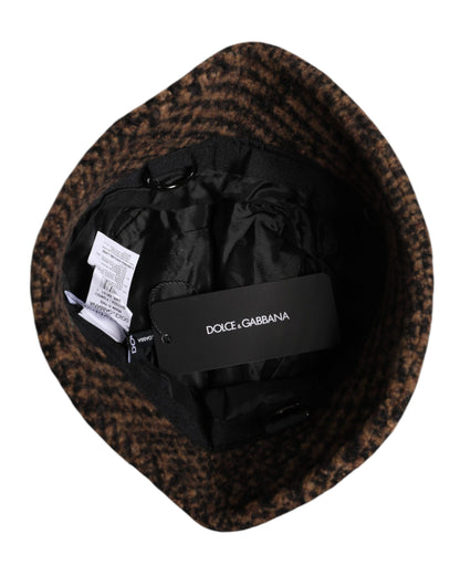 Brown Houndstooth Wool Woven Bucket Hat