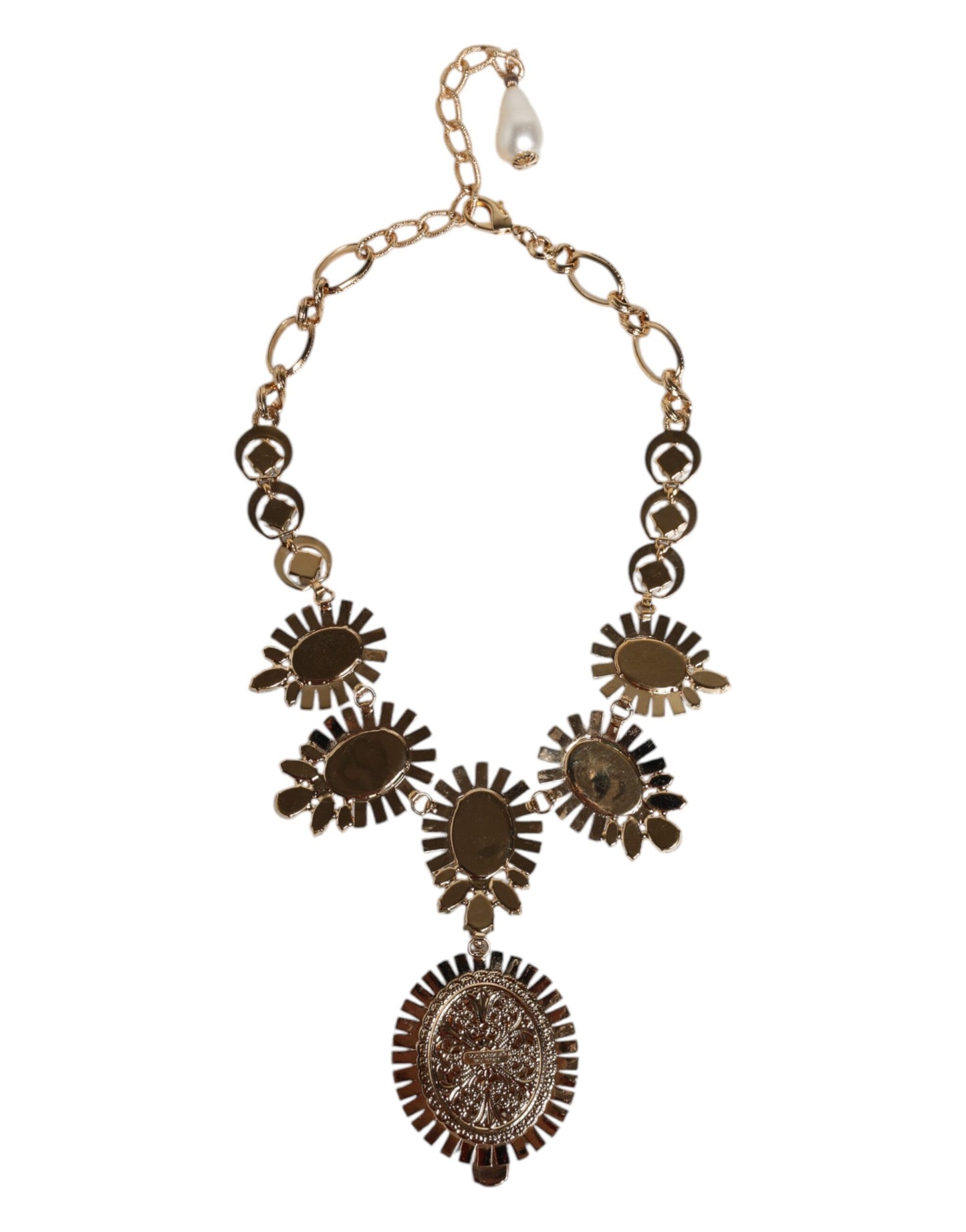 Gold Brass Pietre Oval Crystal Embellished Necklace