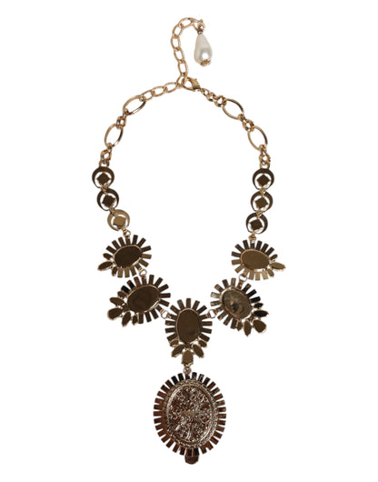 Gold Brass Pietre Oval Crystal Embellished Necklace