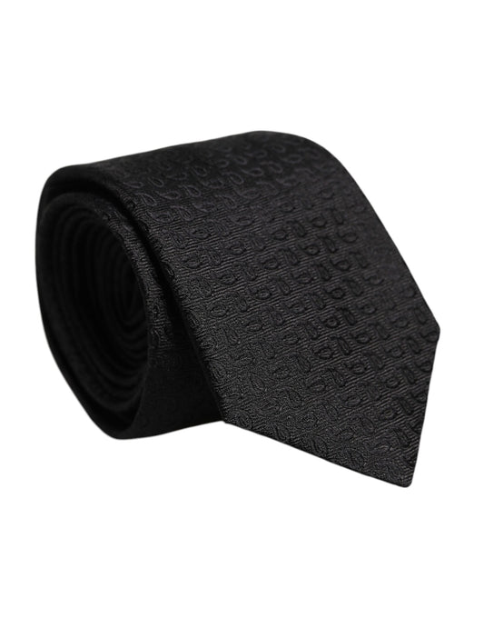 Black Patterned Silk Adjustable Necktie Tie