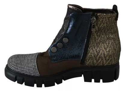 Multicolor Leather Suede Zipper Ankle Boots Shoes