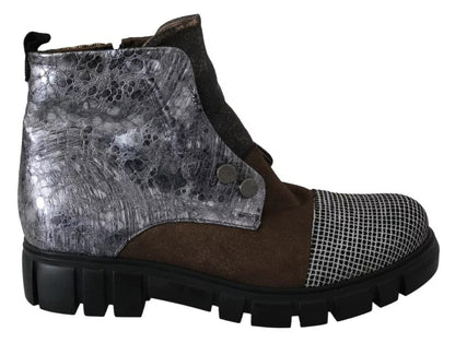 Multicolor Leather Suede Zipper Ankle Boots Shoes