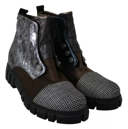 Multicolor Leather Suede Zipper Ankle Boots Shoes