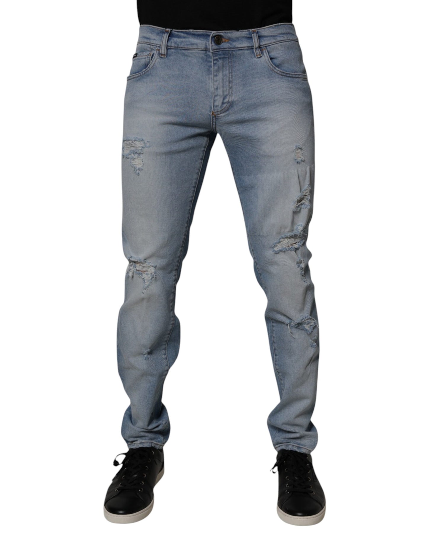 Blue Tattered Cotton Skinny Men Denim Jeans