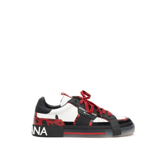 Black And White Leather Low Top Sneakers