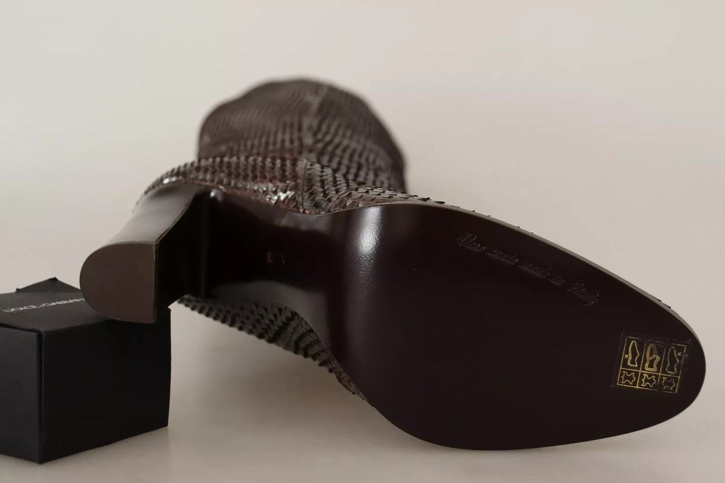 Brown Exotic Leather Heels High Boots Shoes