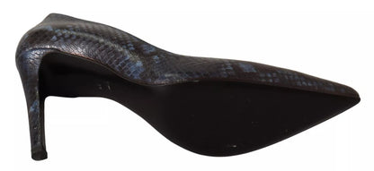Black Snake Skin Leather Stiletto High Heels Pumps Shoes