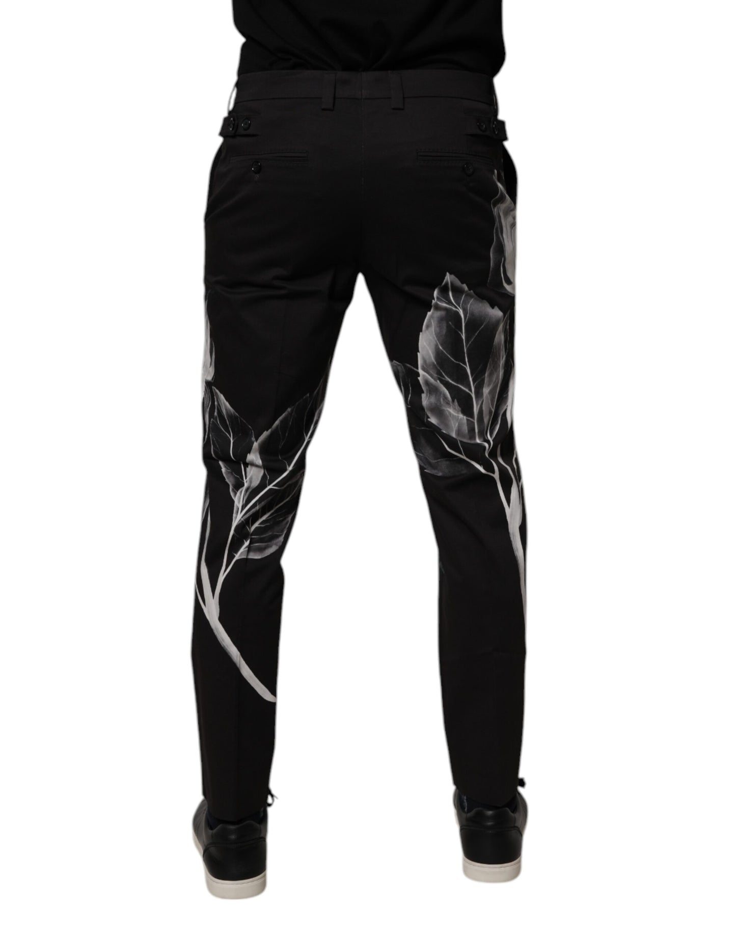 Black Cotton Floral Skinny Dress Pants