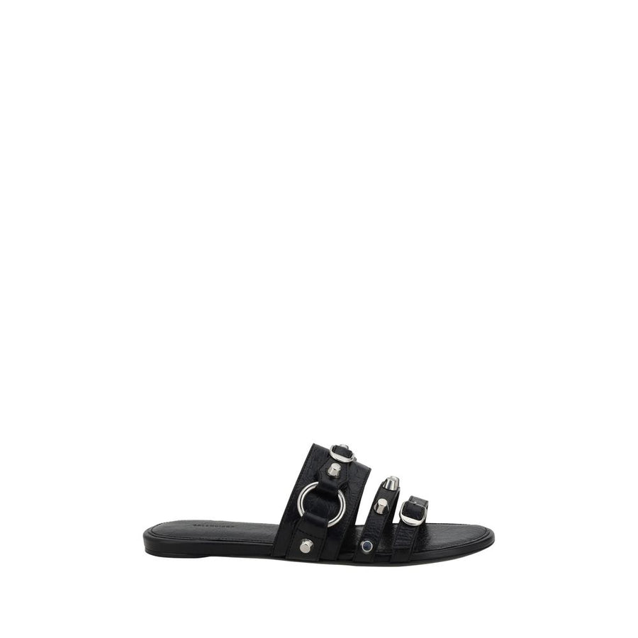 Black Calf Leather Bos Taurus Flat Sandals