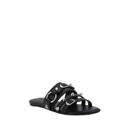 Black Calf Leather Bos Taurus Flat Sandals