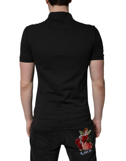Dark Gray Logo Plaque Cotton Men Polo Shirt T-shirt