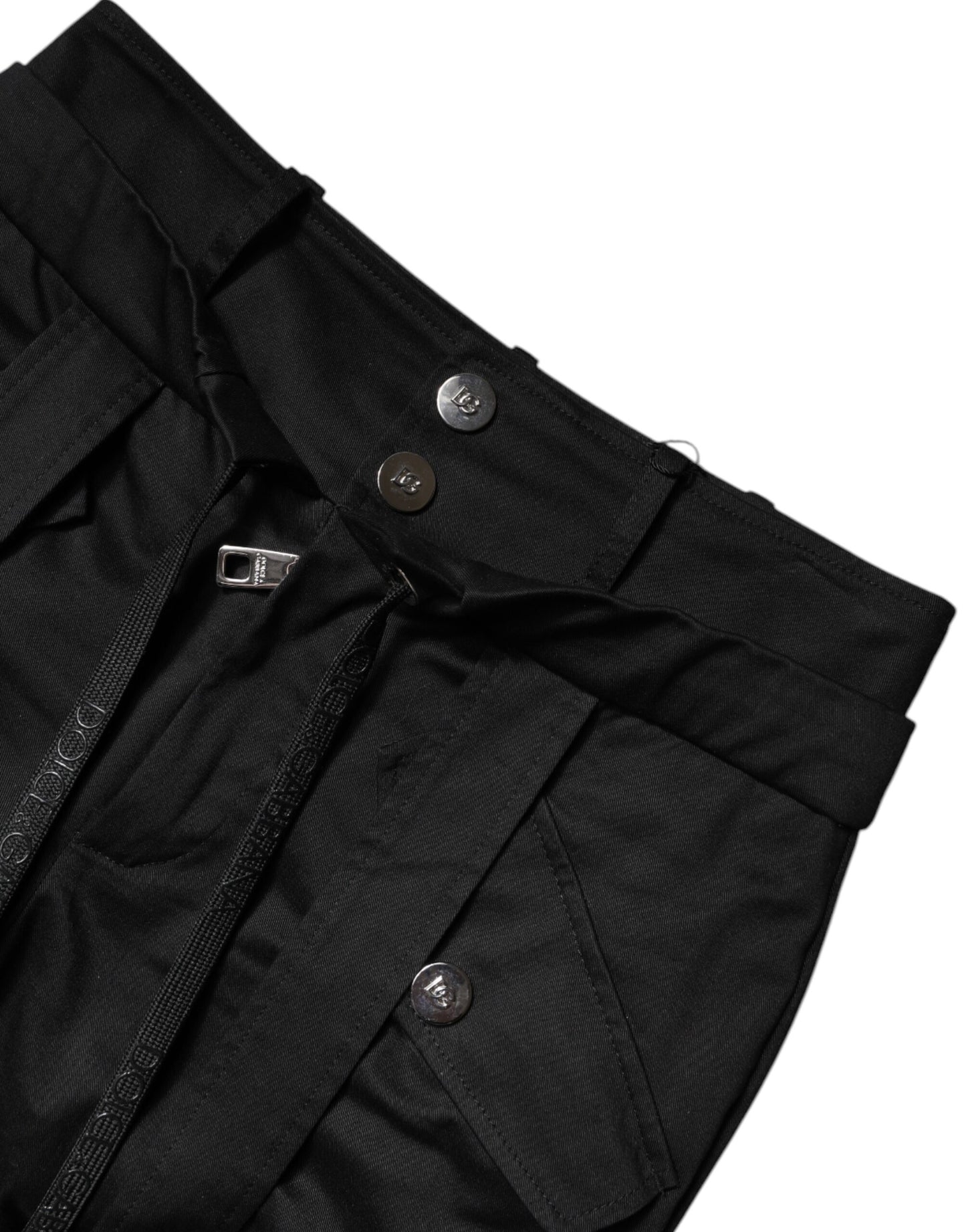 Black Cotton High Waist Cargo Pants