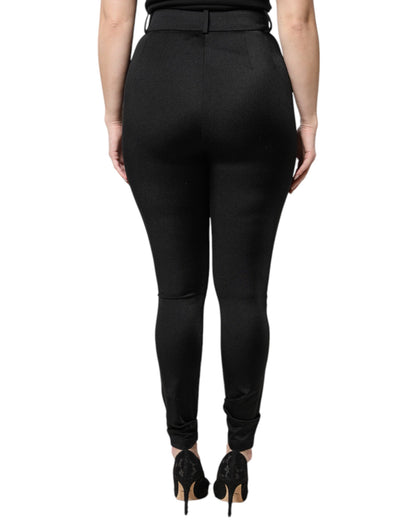 Black Nylon High Waist Slim Fit Pants