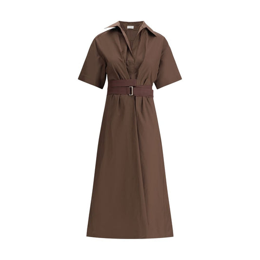Brown Cotton Casual Dress