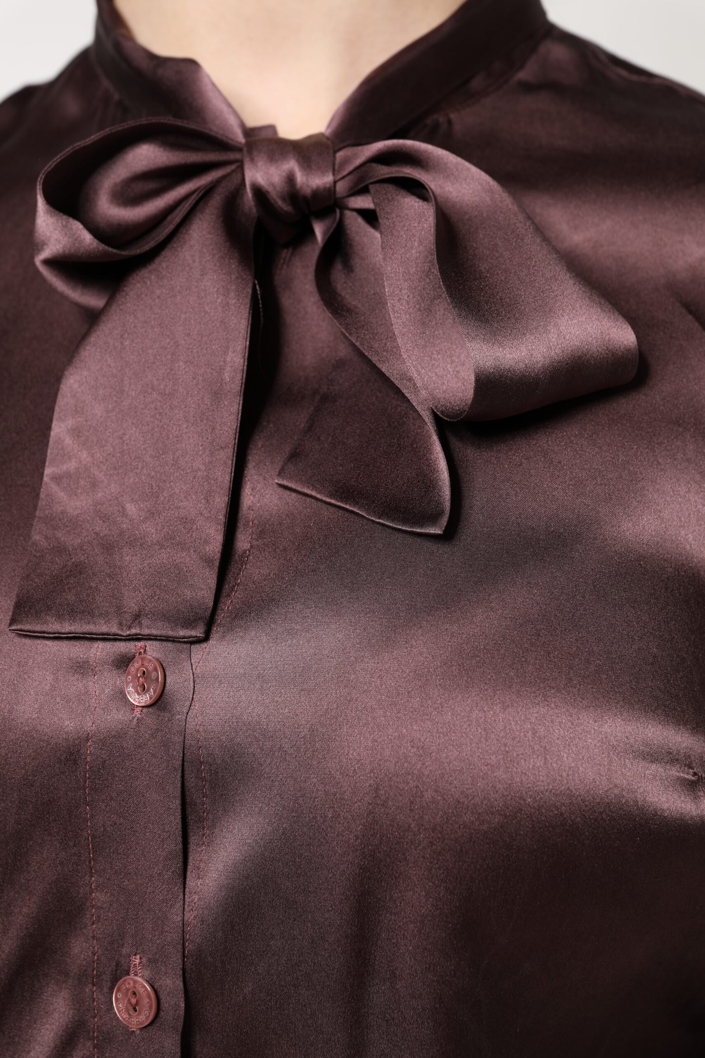 Brown Ascot Collar Long Sleeve Blouse Top