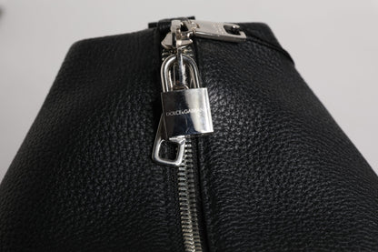 Black Calfskin Leather Hand Shoulder Duffle Bag