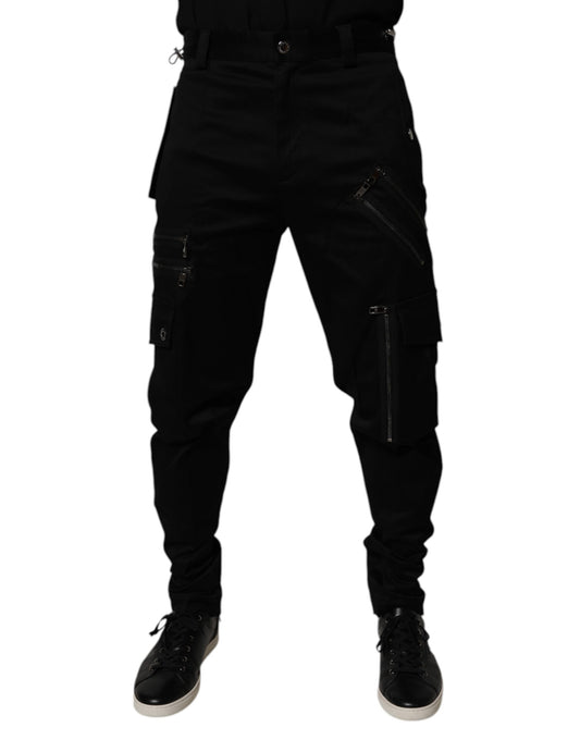 Black Cotton Cargo Tapered Pants