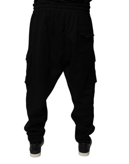 Black Cotton Jogger Cargo Sweatpants Pants
