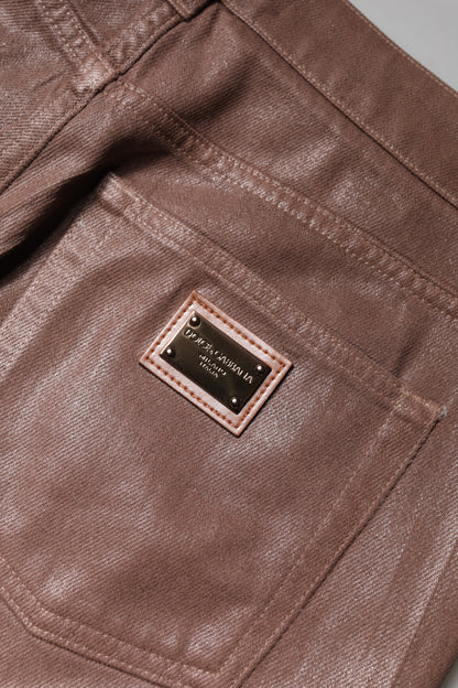 Brown Cotton High Waist Tapered Denim Jeans