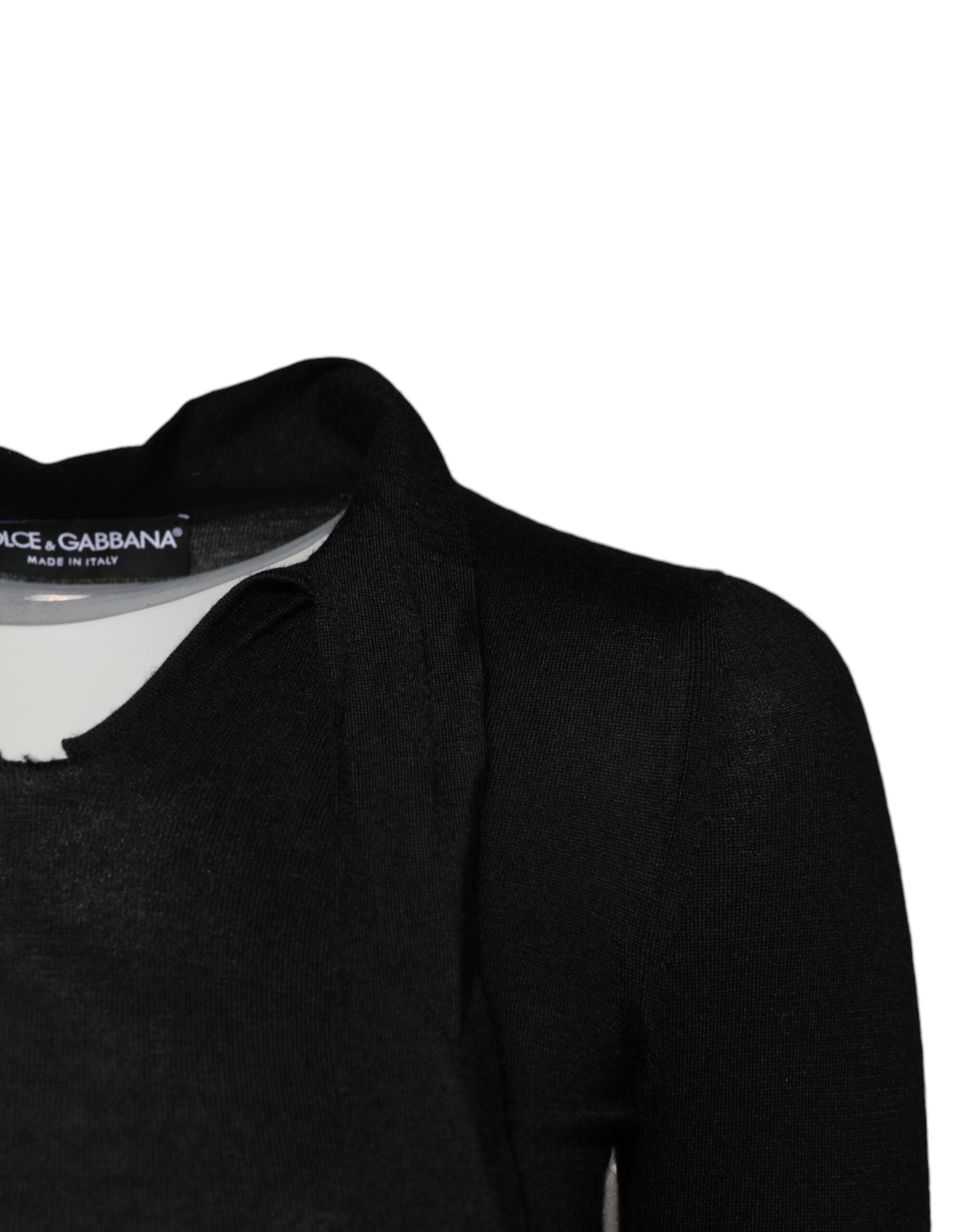 Black Cashmere Ascot Collar Long Sleeve Top
