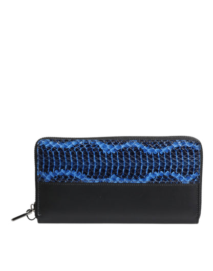 Black Blue Exotic Leather Embossed Continental Wallet