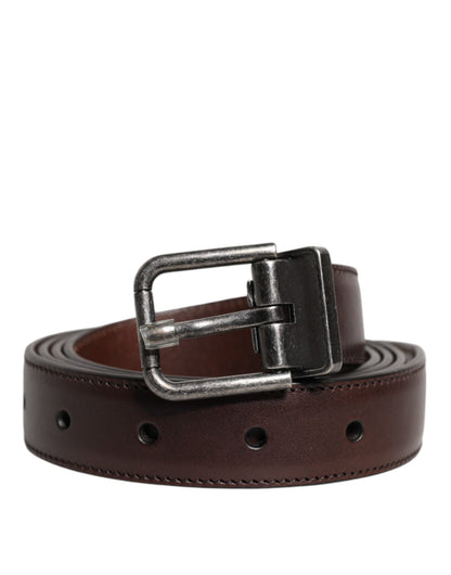 Brown Leather Silver Metal Buckle Belt