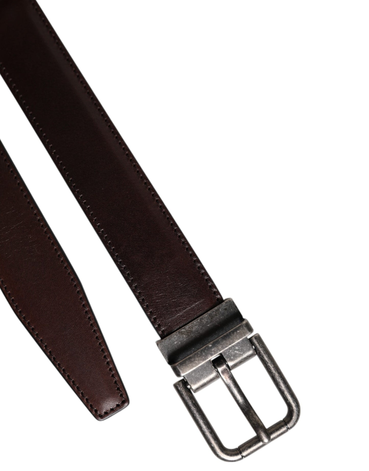 Brown Leather Silver Metal Buckle Belt