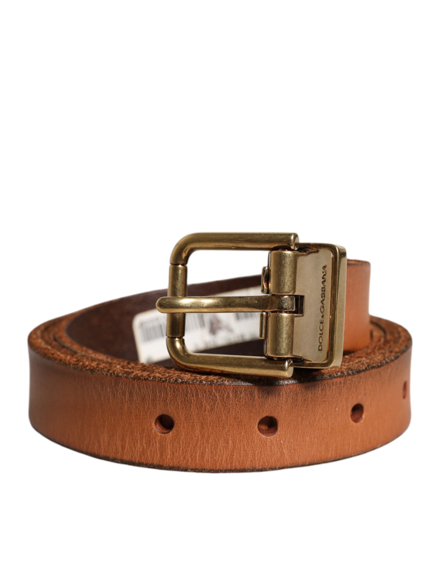 Brown Leather Gold Tone Metal Buckle Belt