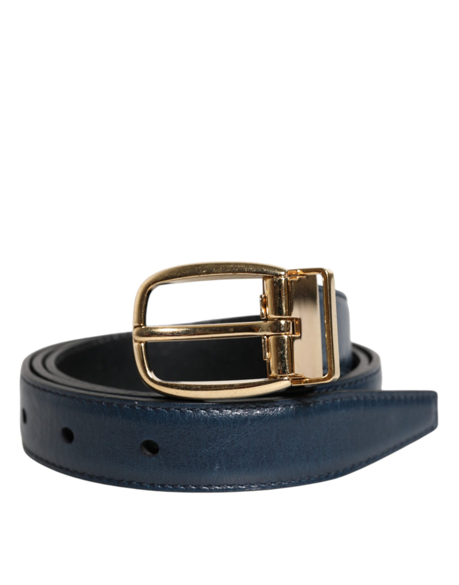 Blue Leather Metal Buckle Classic Belt