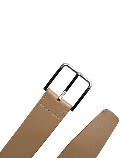 Brown Leather Classic Metal Logo Buckle Belt
