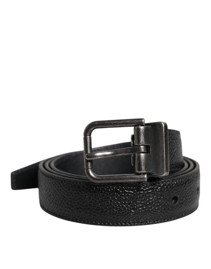 Black Calf Leather Classic Metal Buckle Belt