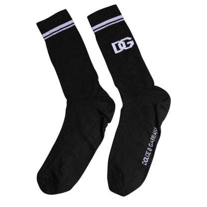 Black Cotton Logo Mid Calf Men Socks