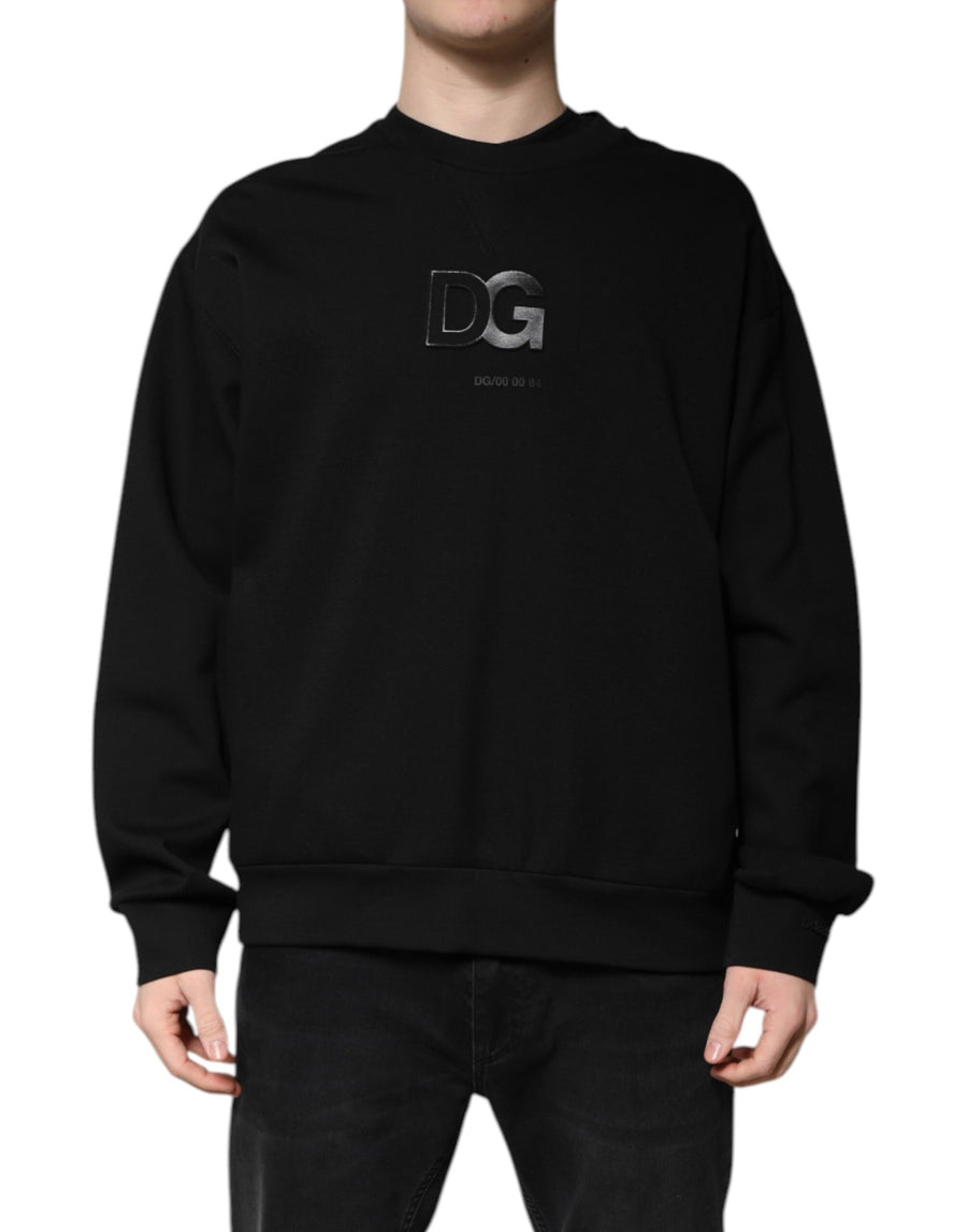 Black Cotton DG Crew Neck Pullover Sweater