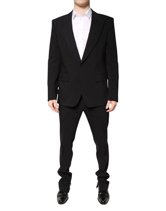 Black Cotton Single Breasted 2 Piece Suit