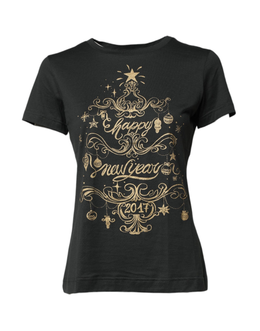 Black Cotton Round Neck Short Sleeve T-shirt