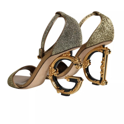 Gold Lurex Ankle Strap Heel Sandals Shoes