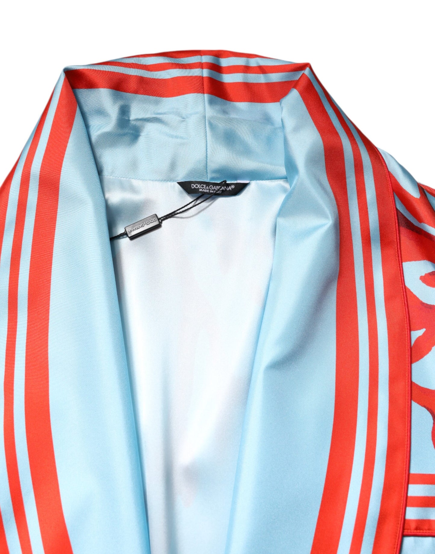 Blue Red Coral Print Wrap Robe Coat Jacket