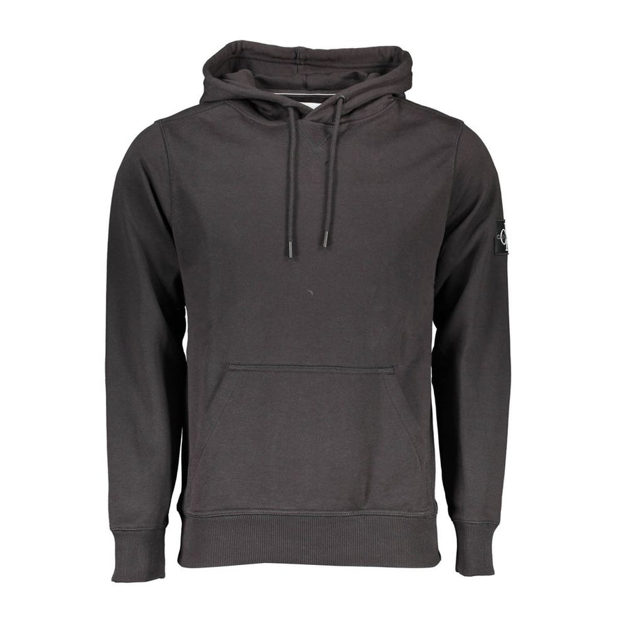 Black Cotton Men Sweater with Central Pocket and Hood