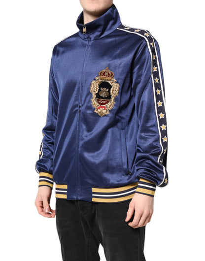 Blue Nylon Logo Patch Men Bomber Sweater