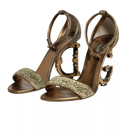 Gold Lurex Ankle Strap Heel Sandals Shoes