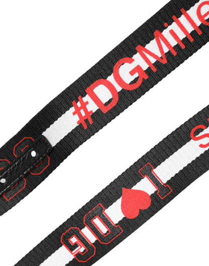 Black Cotton Logo Print DG Buckle Belt