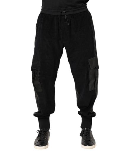 Black Cotton Cargo Jogger Sweatpants Pants