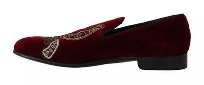 Bordeaux Velvet Loafers Gun Horseshoe Shoes