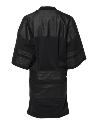 Black Cotton Short Sleeves V-neck T-shirt