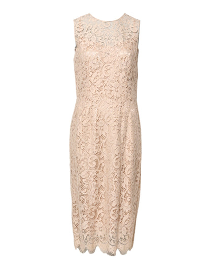Beige Floral Lace Sleeveless Sheath Dress