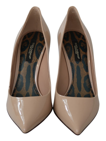 Beige Patent Leather Stiletto Heel Pumps