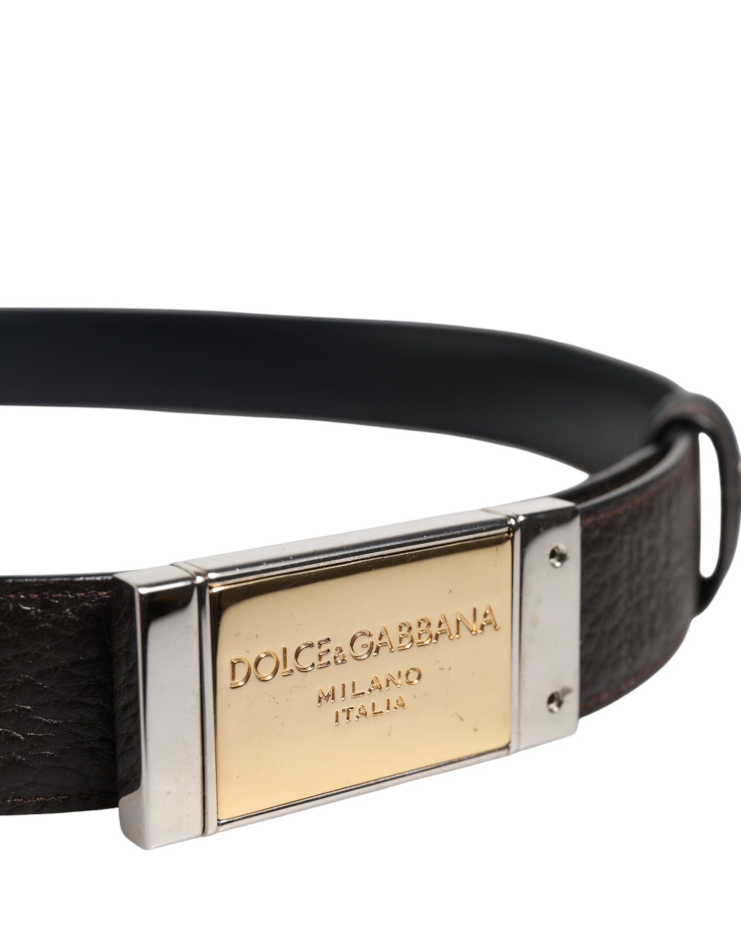 Black Blue Leather Gold Buckle Reversible Belt